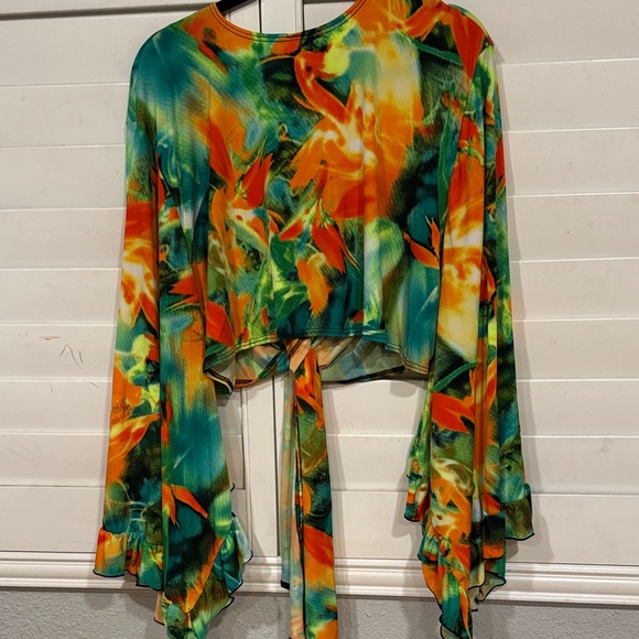 Wings + Horns Vibrant Tie-Front Blouse - Picture 6 of 6